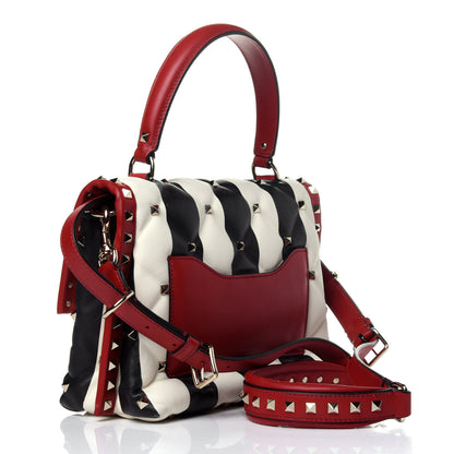 Valentino Garavani Nappa Striped Medium Candystud Top Handle Bag White Black 4 of 14