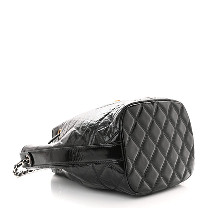 Chanel Shiny Aged Calfskin CC Chain Drawstring Bag Black 4 of 11