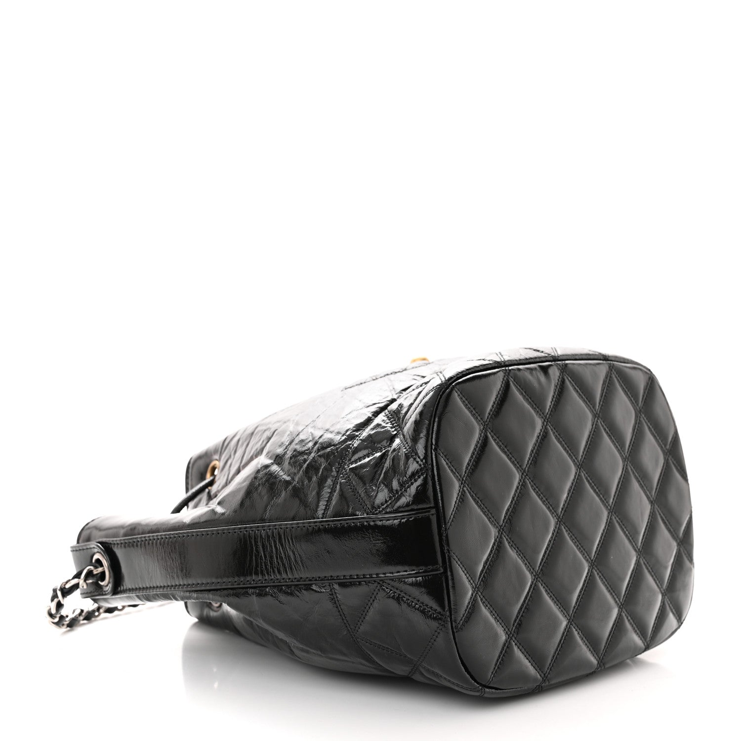 Chanel Shiny Aged Calfskin CC Chain Drawstring Bag Black 4 of 11
