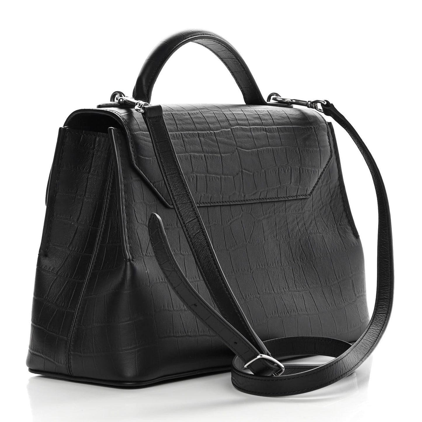 Matte Croc Calfskin Embossed Small Seaton Black