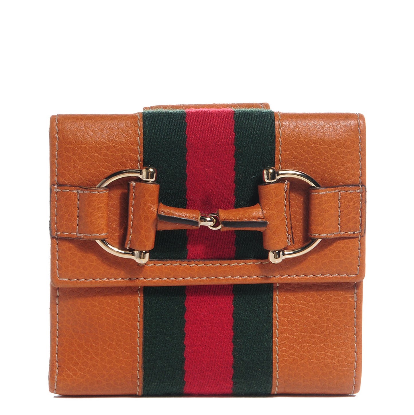 Leather Web Horsebit French Flap Wallet Light Tobacco