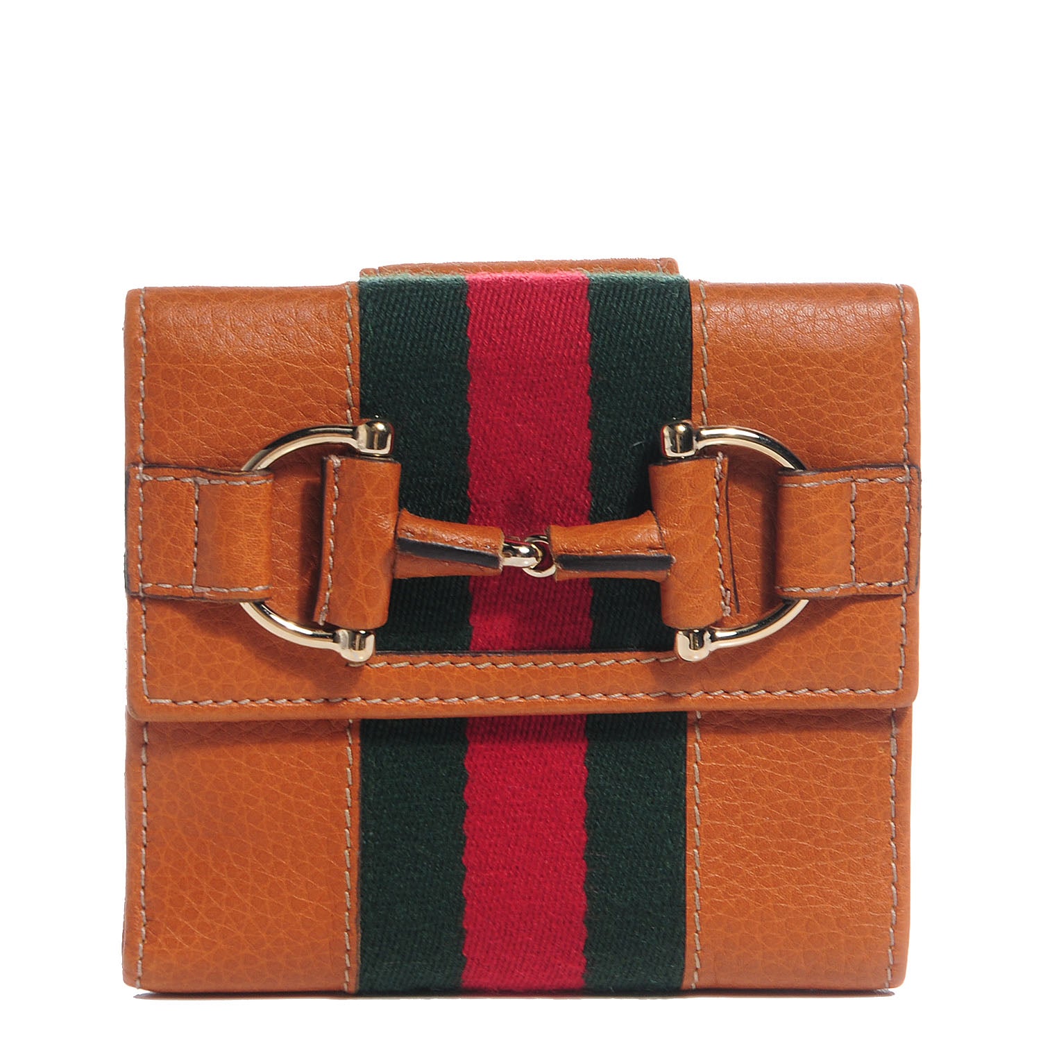 Gucci Leather Web Horsebit French Flap Wallet Light Tobacco 1 of 7