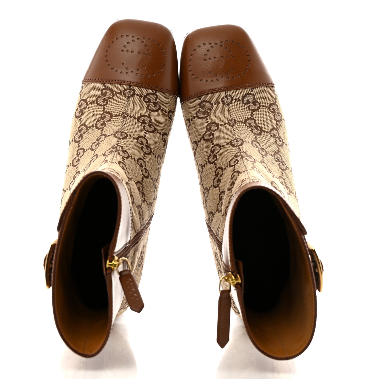 Monogram Cordovan Lux GG Ankle Boots 38.5 Beige Cuir