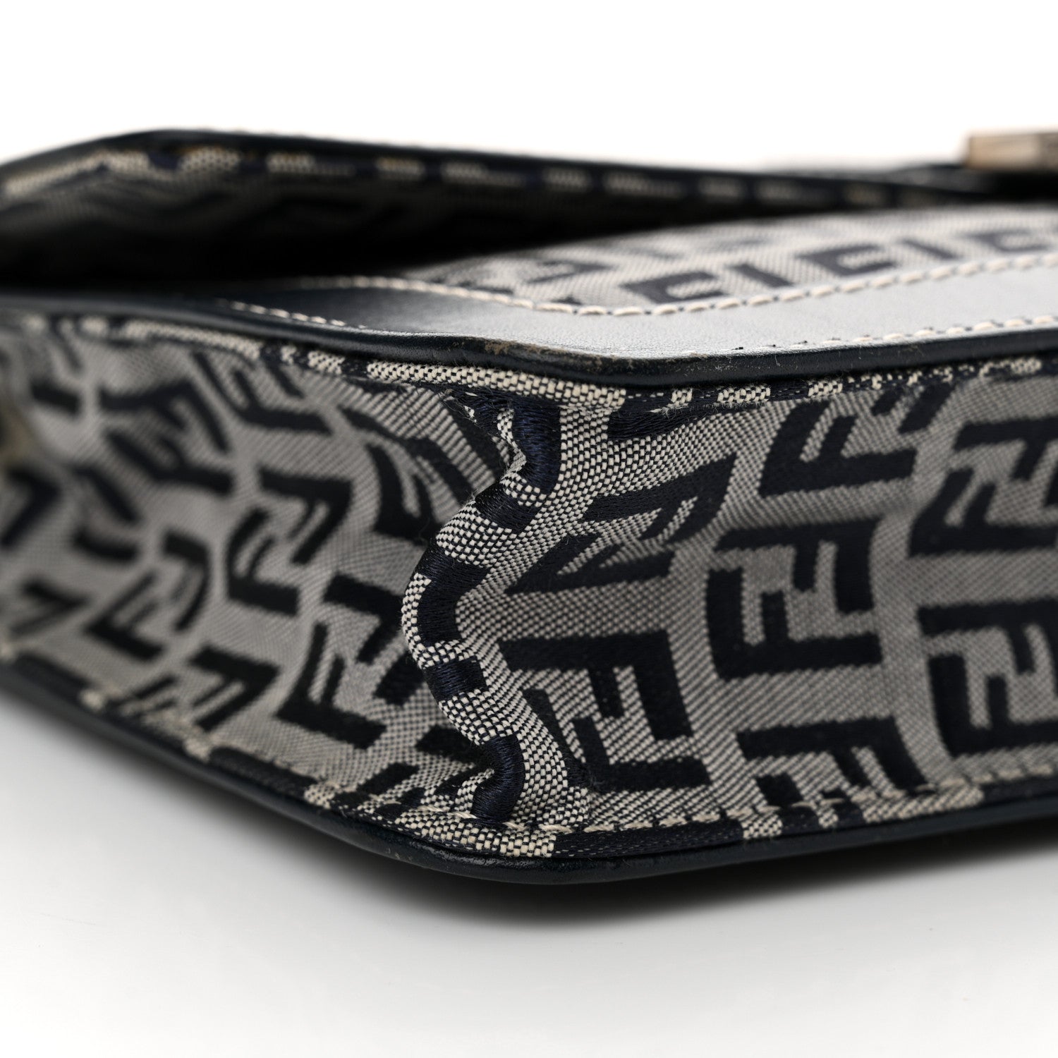 Fendi Zucchino Baguette Shoulder Bag Navy 8 of 11