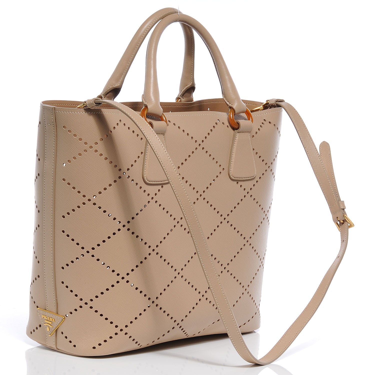 Prada Saffiano Perforated Tote Sabbia 3 of 8