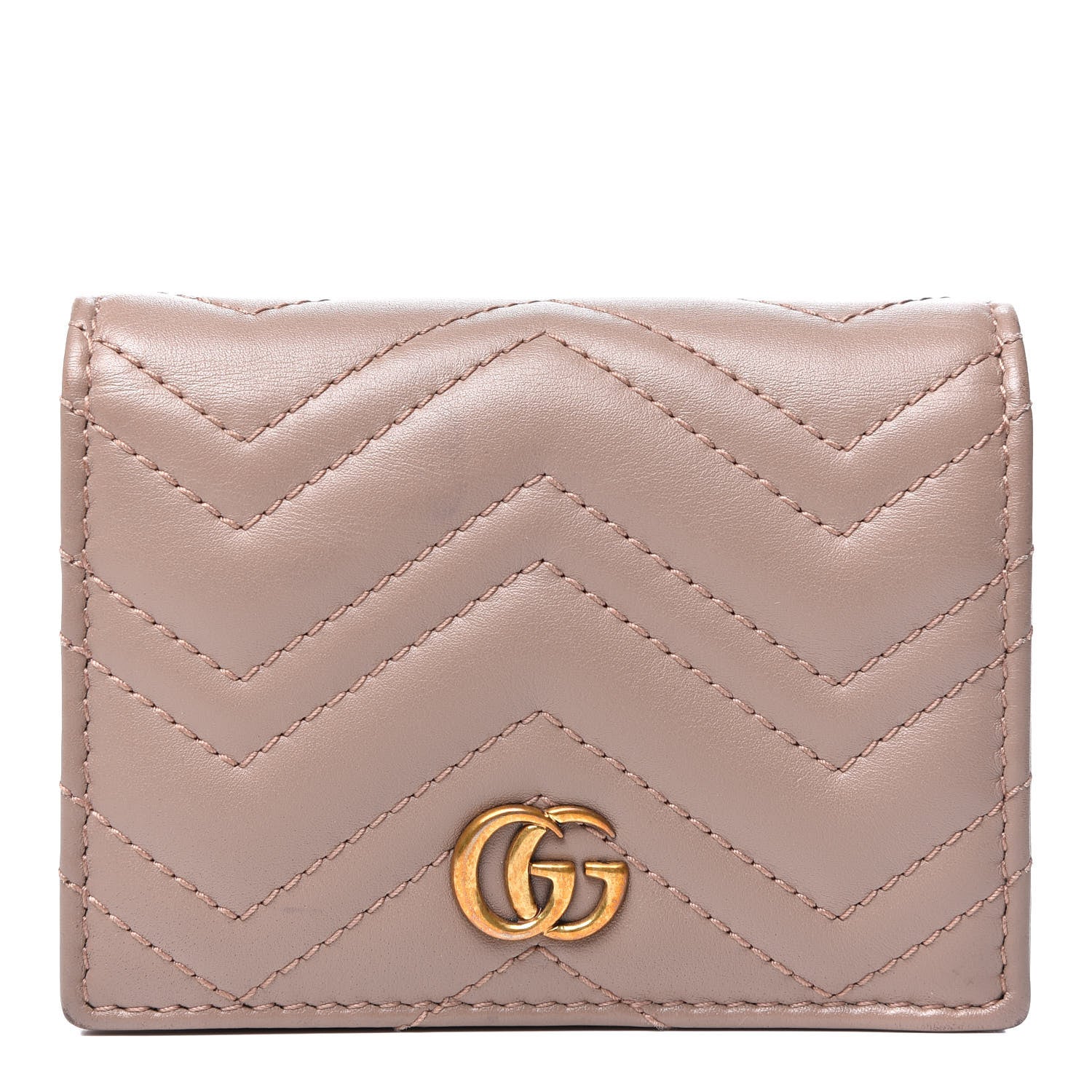 Gucci Calfskin Matelasse GG Marmont Card Case Wallet Porcelain Rose 1 of 10