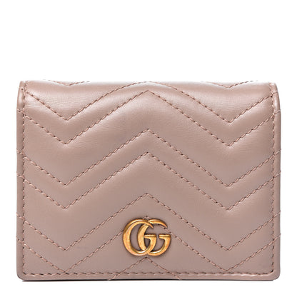 Gucci Calfskin Matelasse GG Marmont Card Case Wallet Porcelain Rose 1 of 10