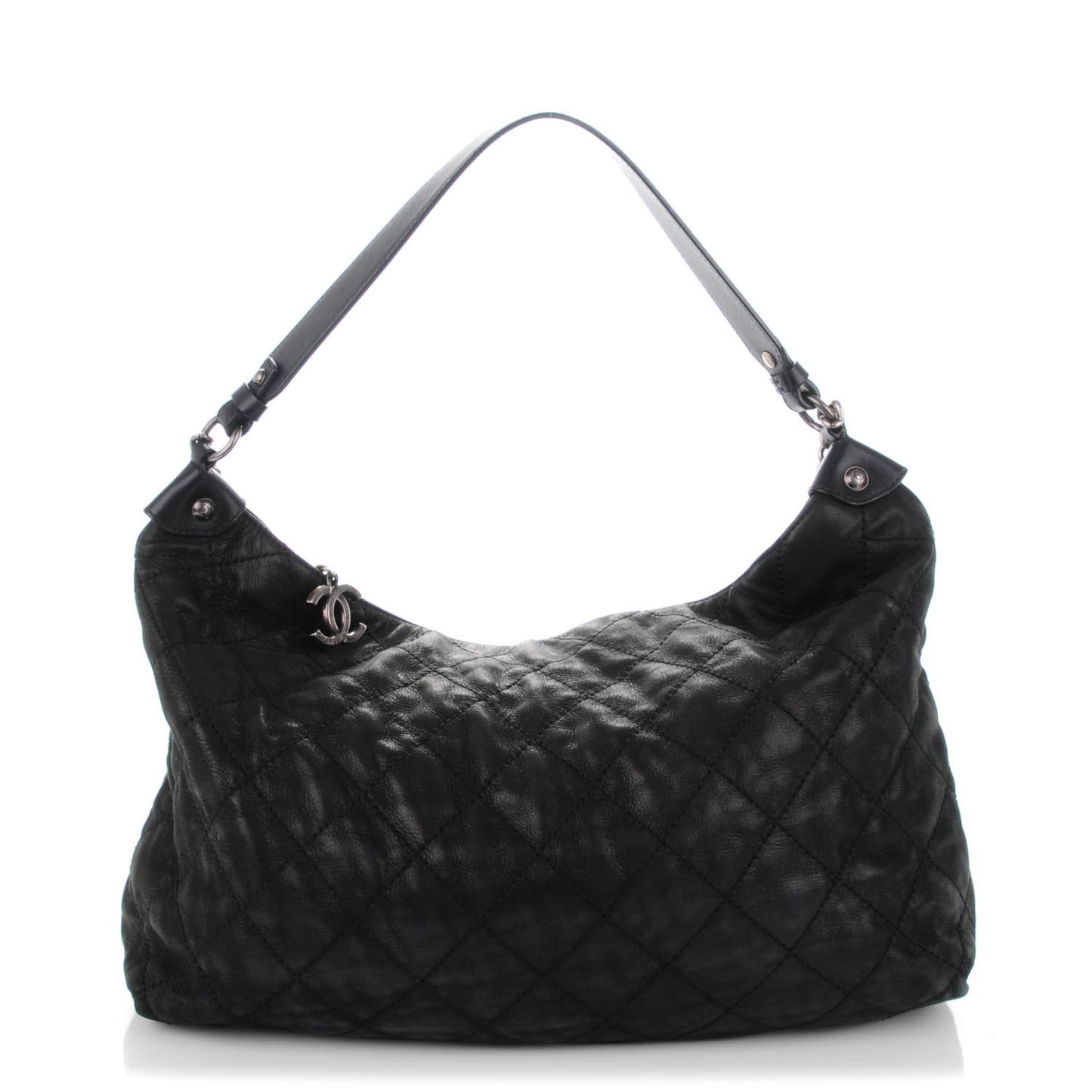Iridescent Calfskin Coco Daily Hobo Black