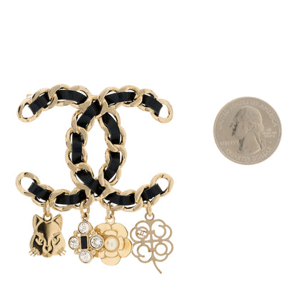 Chanel Lambskin Crystal Chain CC Charms Brooch Black Gold 2 of 3