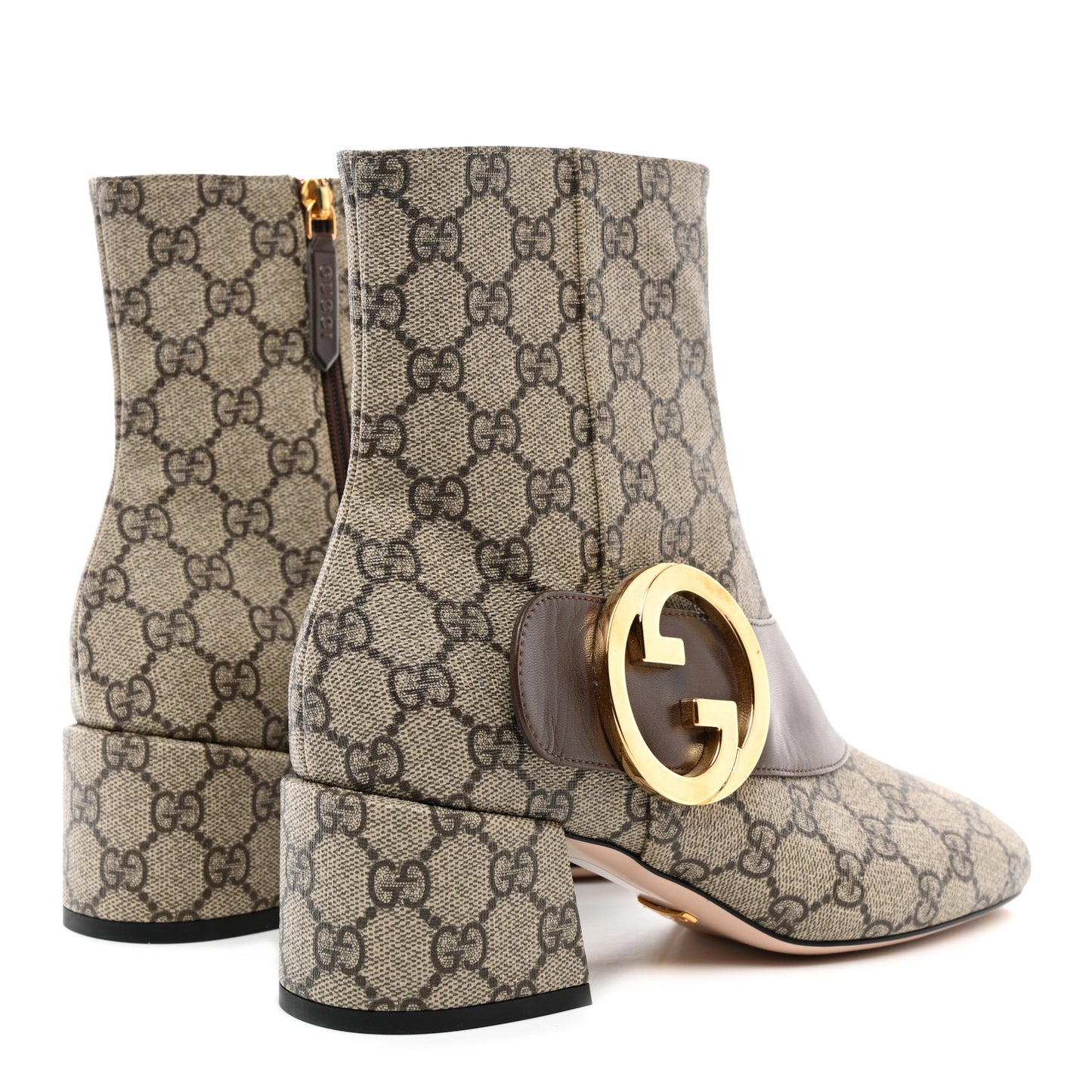 GG Supreme Monogram Malaga Kid Blondie 55mm Ankle Boots 38.5 Beige Ebony New Acero