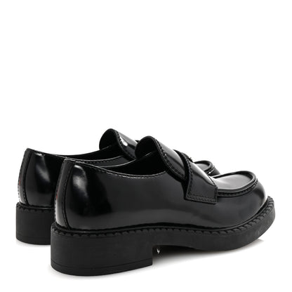 Prada Spazzolato Metal Triangle Logo Mens 35mm Loafers 9.5 Black 5 of 10