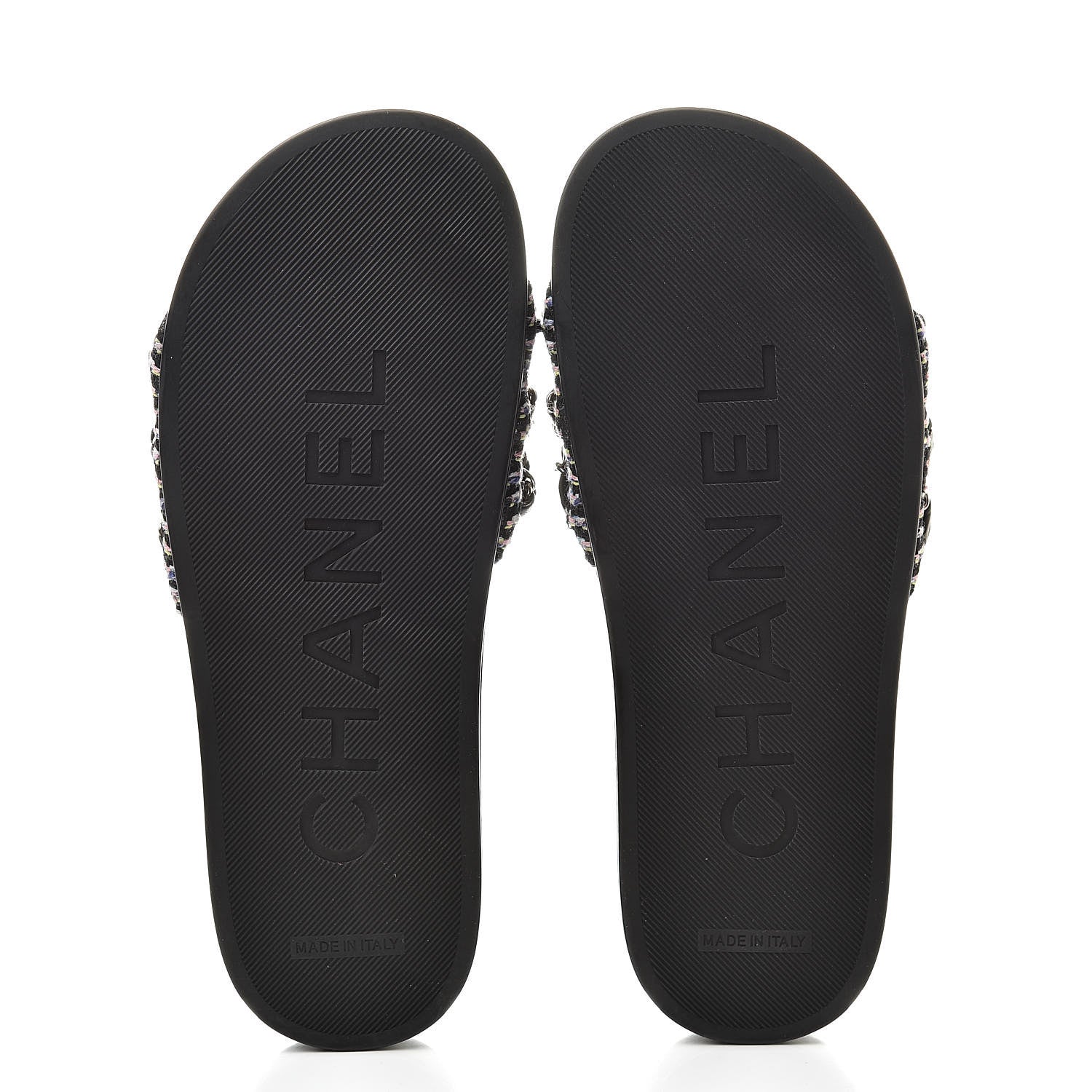 Chanel Tweed Lambskin Chain Flat Sandals 37 Black Multicolor 5 of 9