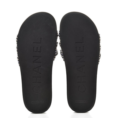 Chanel Tweed Lambskin Chain Flat Sandals 37 Black Multicolor 5 of 9