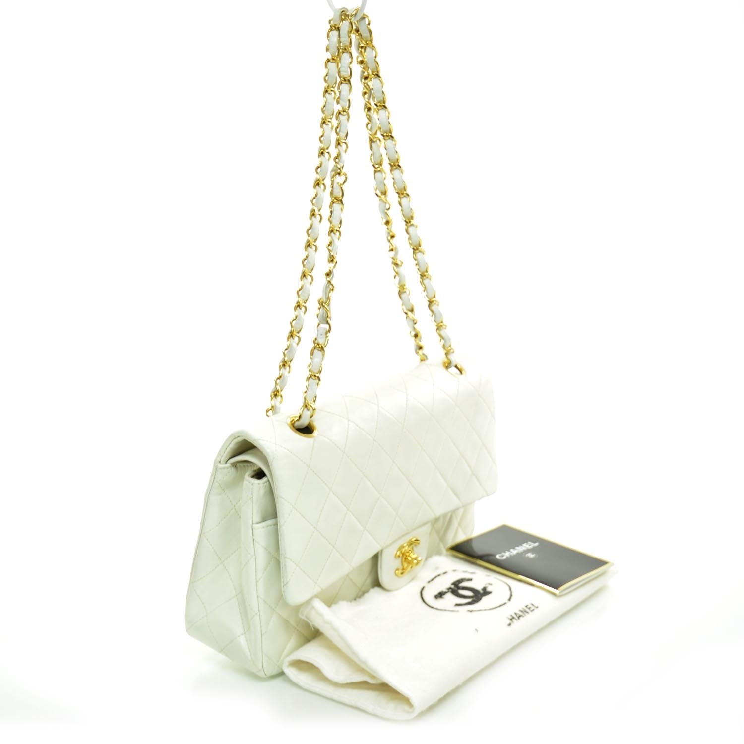 Chanel Lambskin Quilted Medium Double Flap White GHW 3 of 10