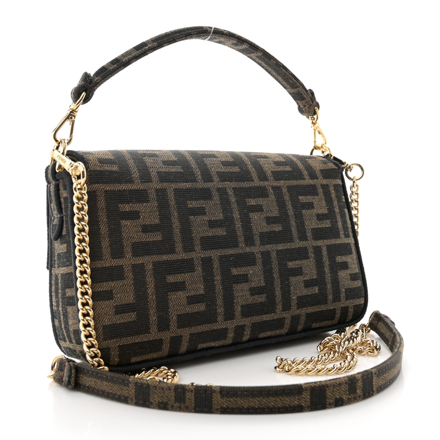 Fendi Fabric Jacquard FF 1974 Mini Baguette Tobacco Moro Black 3 of 10