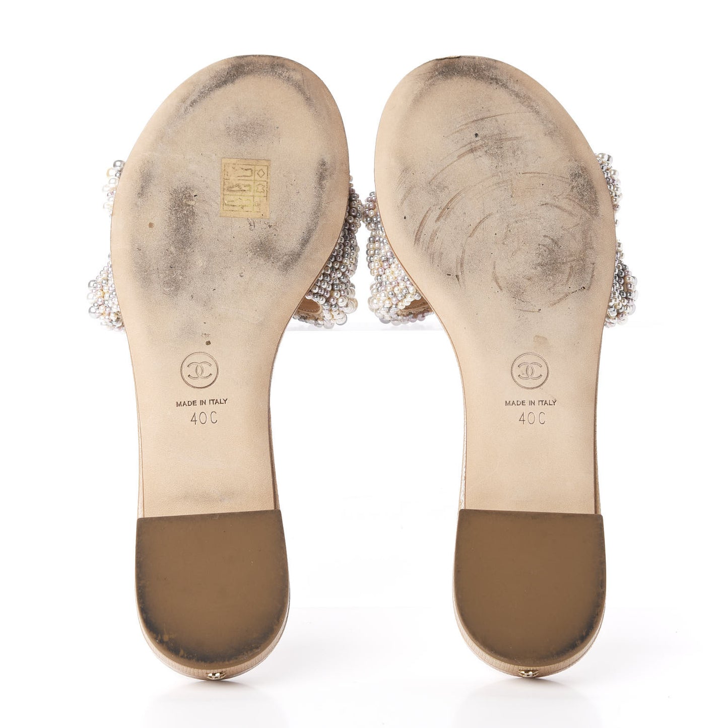 Calfskin Pearl Flat Sandals 40 Beige