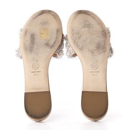 Chanel Calfskin Pearl Flat Sandals 40 Beige 6 of 12
