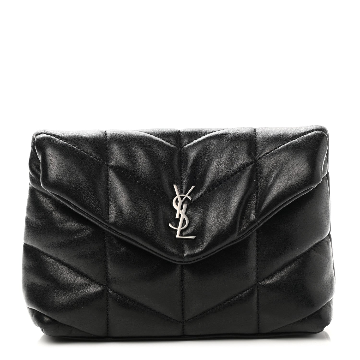Saint Laurent Lambskin Monogram Loulou Puffer Pouch Clutch Black 1 of 9
