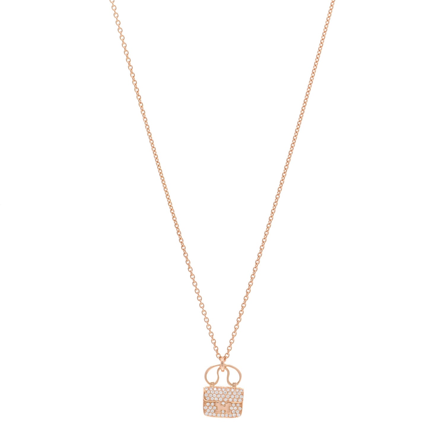 Hermes 18K Rose Gold Diamond Constance Amulette Pendant Necklace 1 of 4