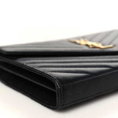 Saint Laurent Grain De Poudre Matelasse Chevron Monogram Chain Wallet Black 8 of 9