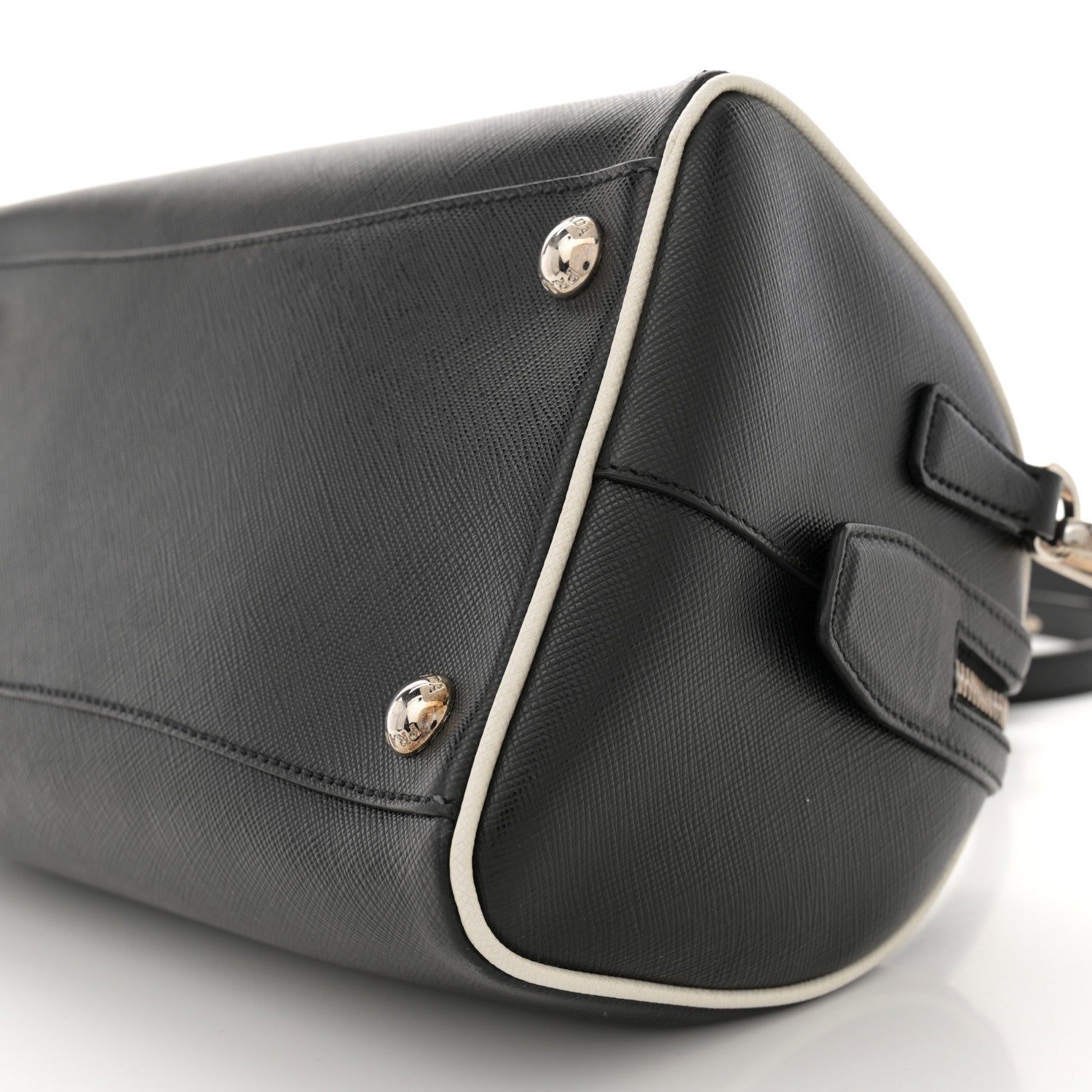 Prada Saffiano Lux Top Handle Crossbody Bag Black Talco 10 of 11