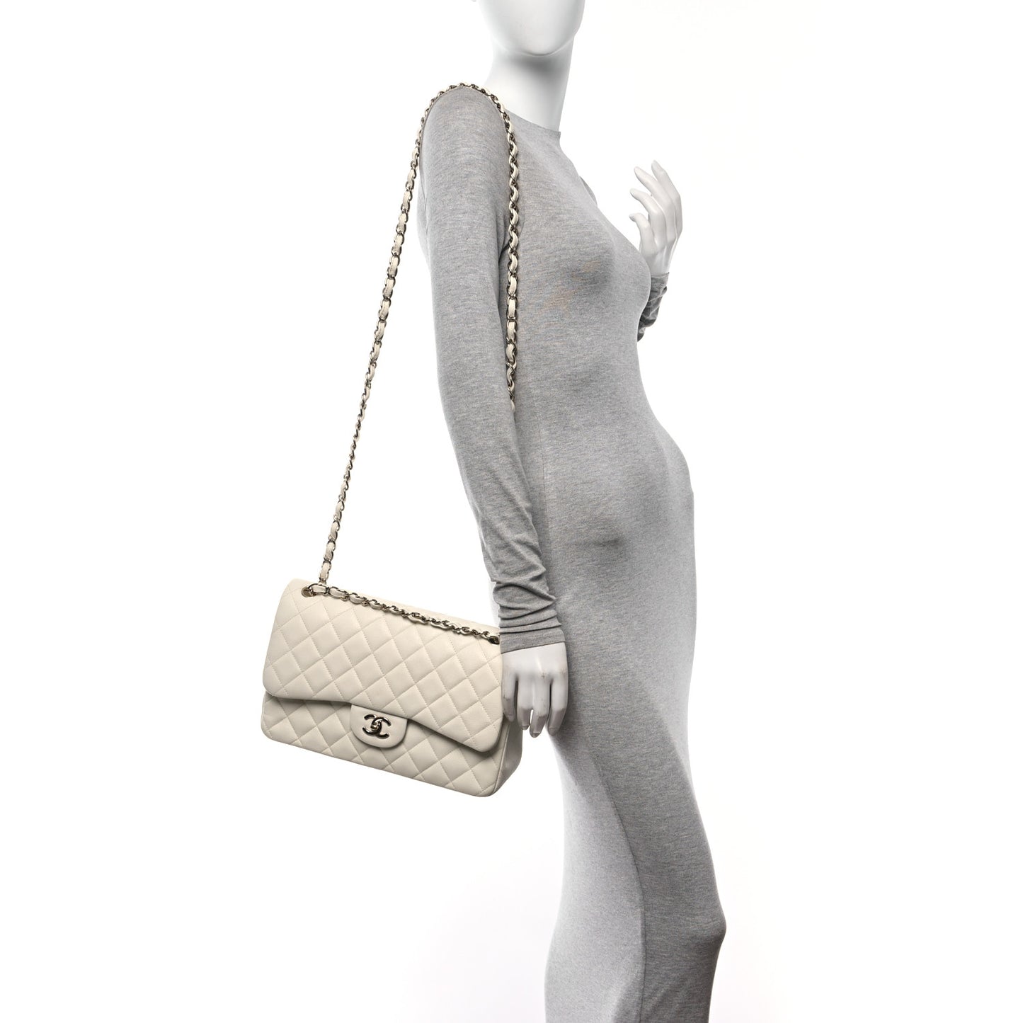 Caviar Quilted Jumbo Double Flap White