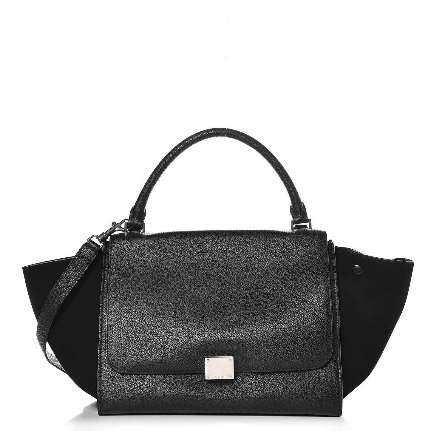 Drummed Calfskin Suede Medium Trapeze Black