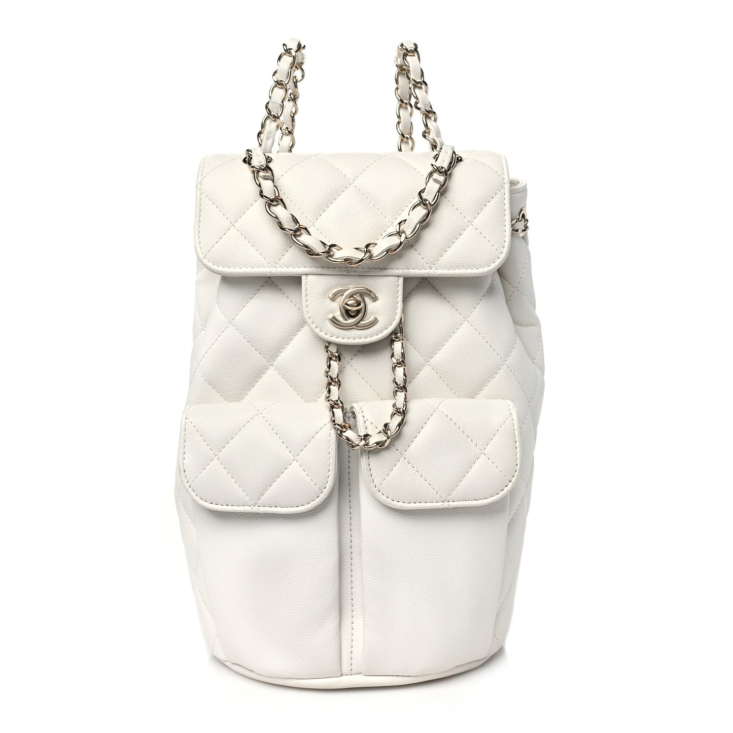 Caviar Quilted Pockets Backpack White