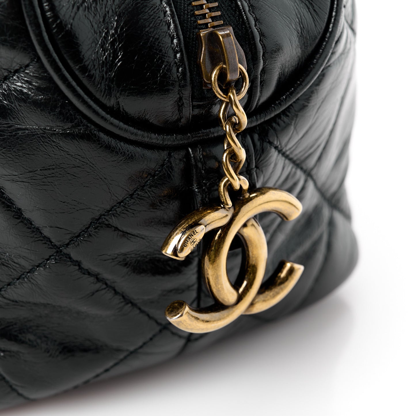 Glazed Calfskin Castle Rock Bowling Bag Black