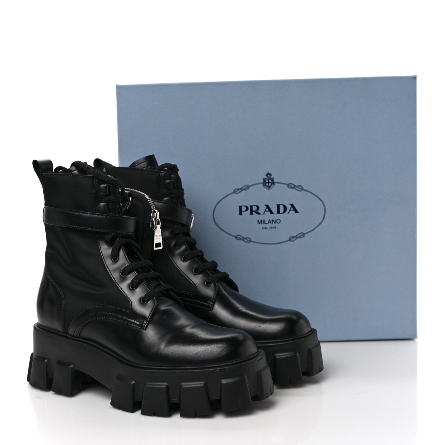 Prada Spazzolato Rois Nylon Metal Triangle Logo Monolith Pouch Pocket 55mm Boots 39 Black 8 of 8