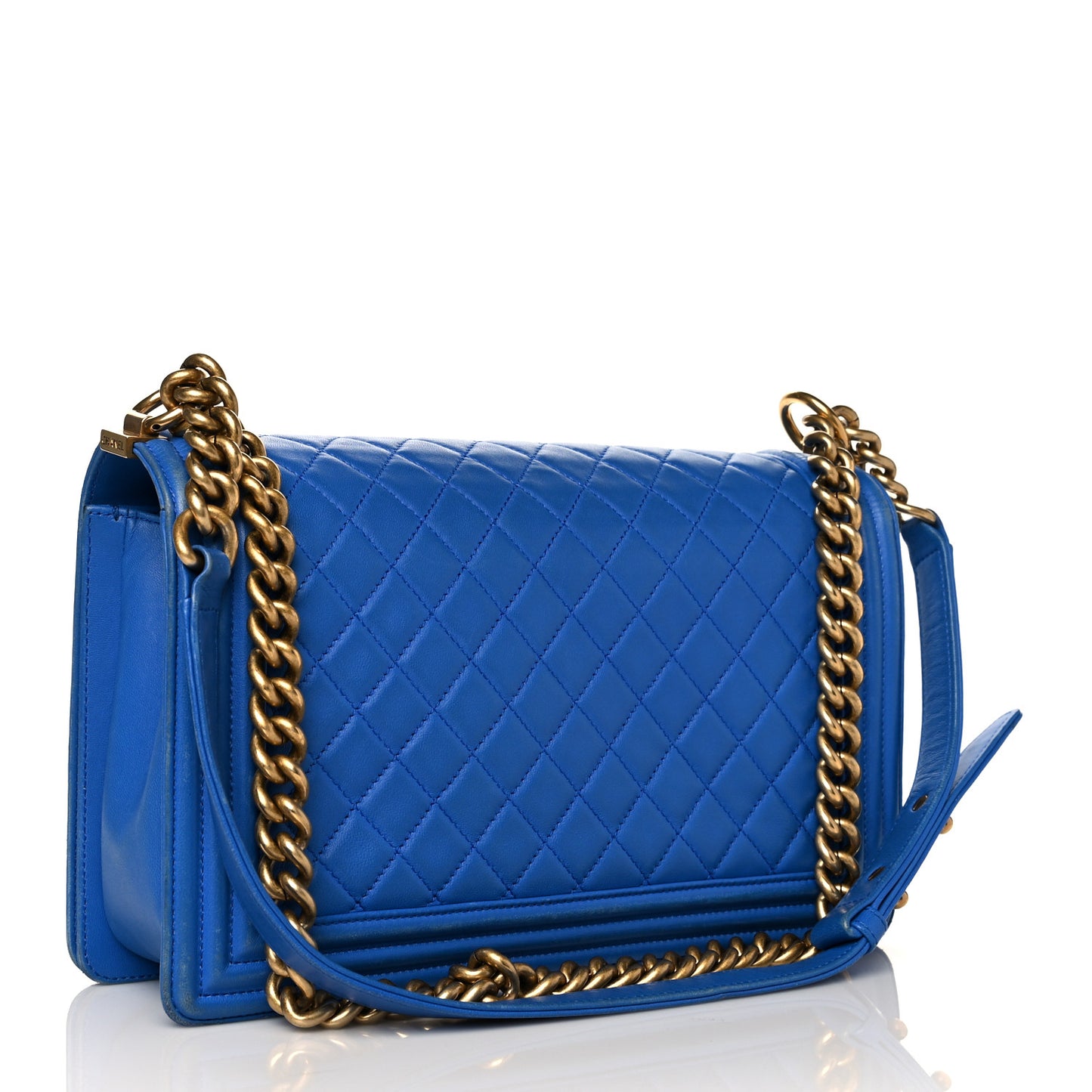 Lambskin Quilted New Medium Boy Flap Blue