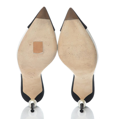 Chanel Patent Lambskin Grosgrain Cap Toe Pearl Mule 39 White Black 9 of 15
