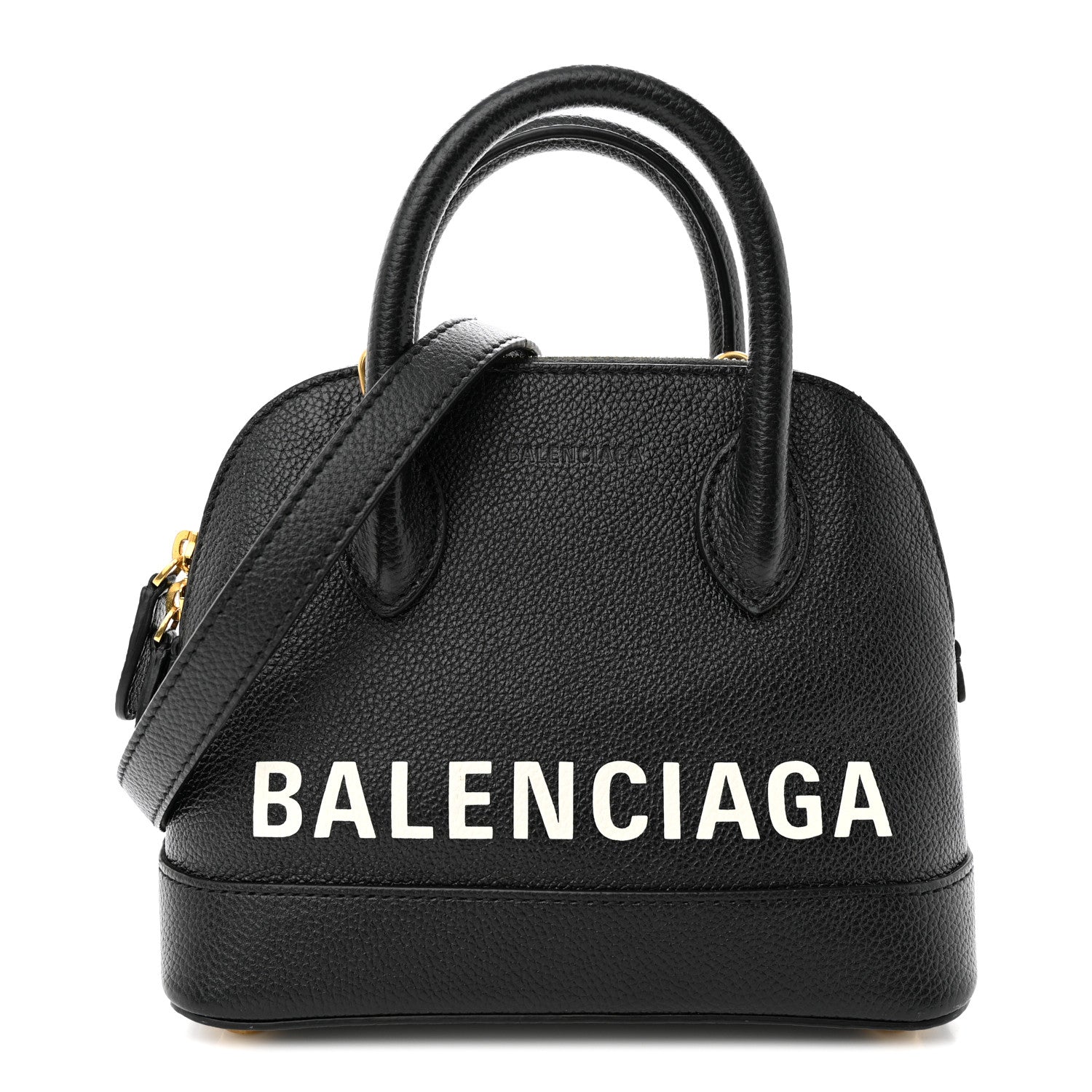Balenciaga Grained Calfskin Logo XXS Ville Top Handle Bag Black White 1 of 11