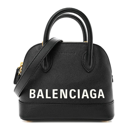 Balenciaga Grained Calfskin Logo XXS Ville Top Handle Bag Black White 1 of 11