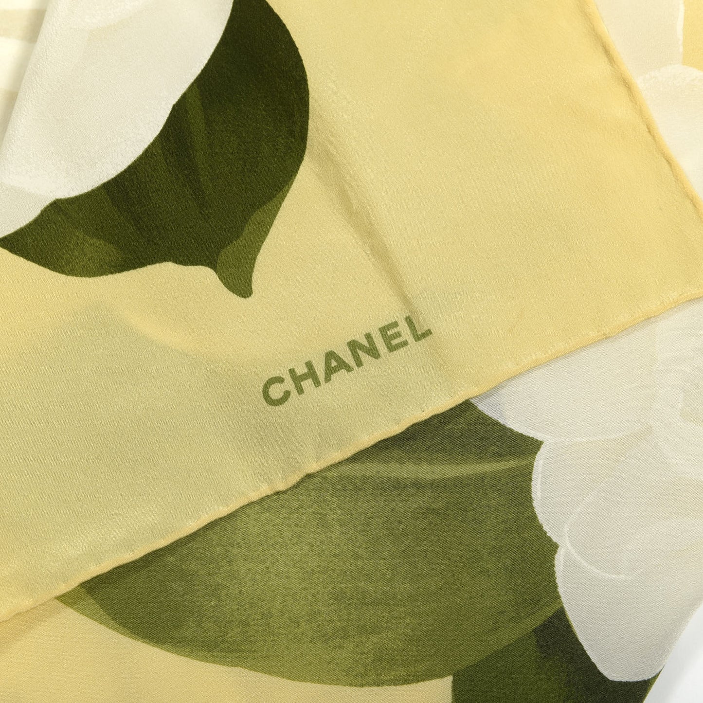 Silk Camellia Flower Scarf Light Yellow