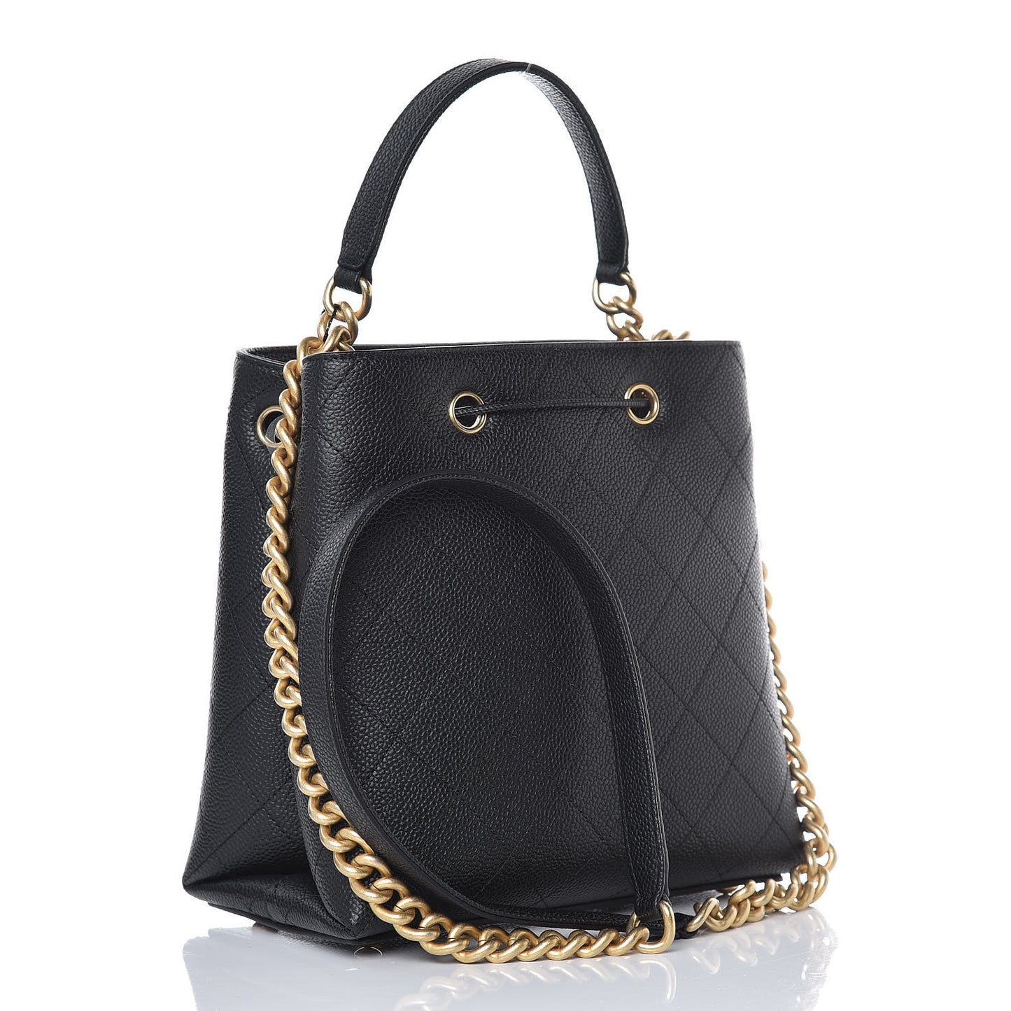 Grained Calfskin Stitched Small Drawstring Bag Black