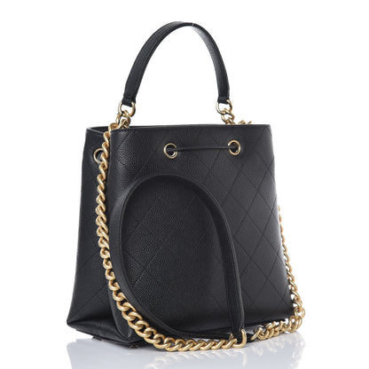 Chanel Grained Calfskin Stitched Small Drawstring Bag Black 2 of 8