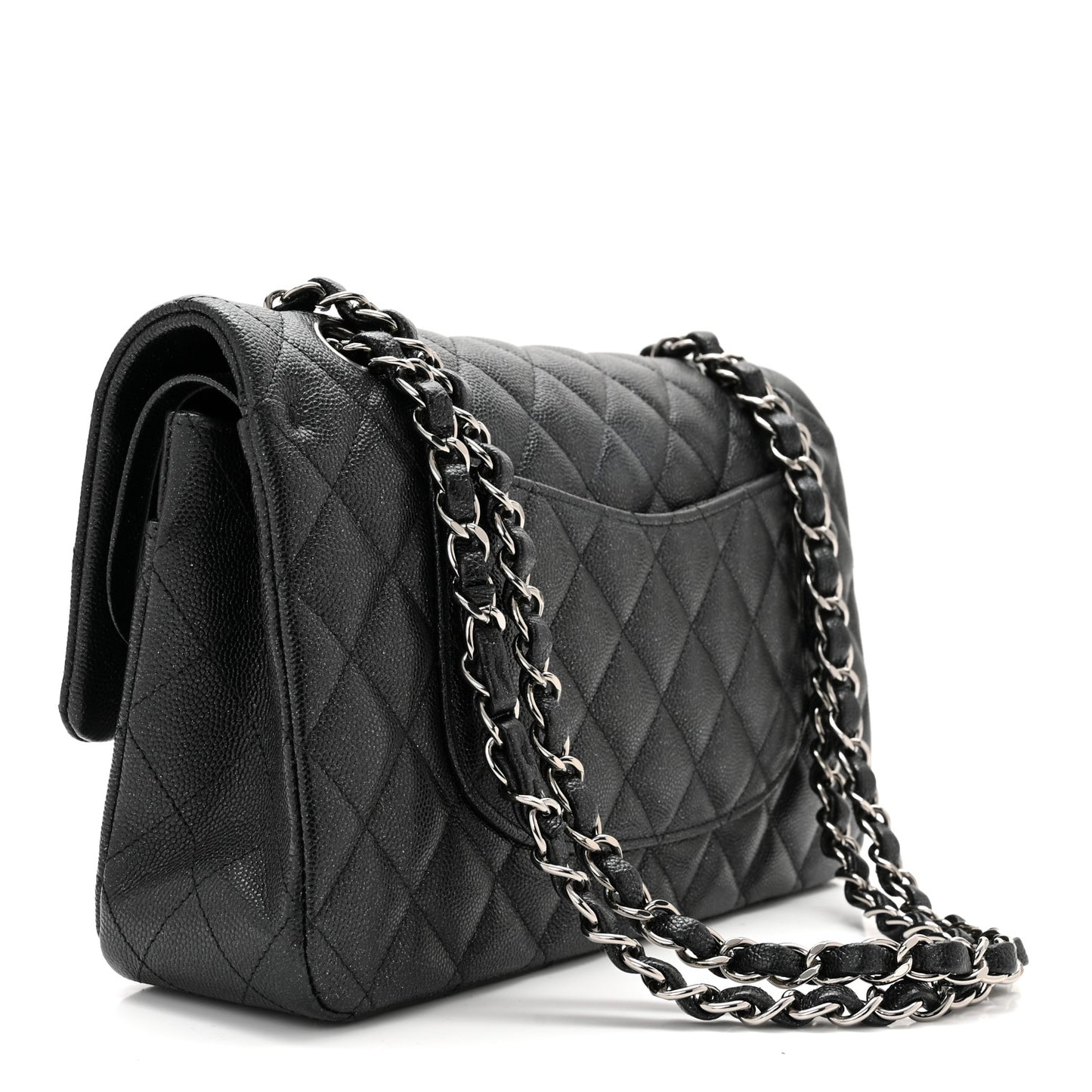 Iridescent Caviar Quilted Medium Double Flap Black