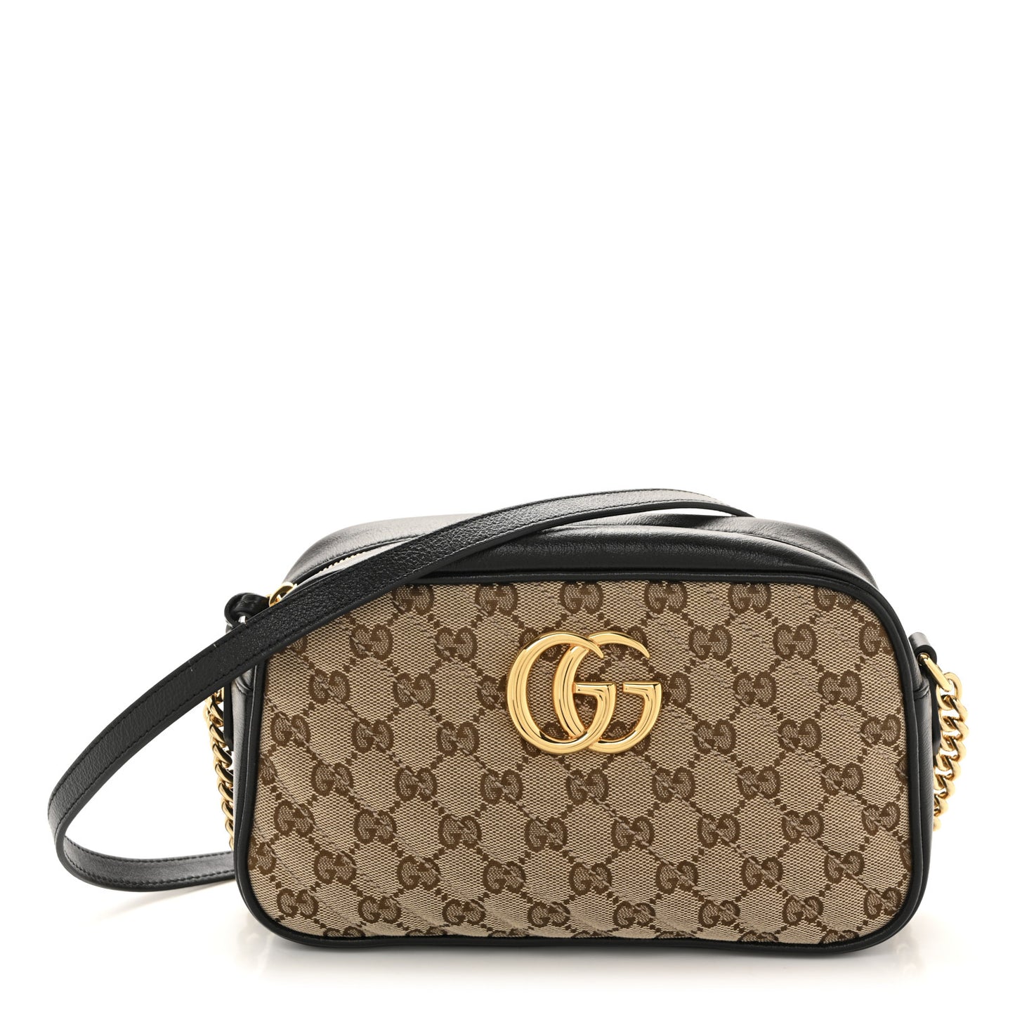 Monogram Matelasse Diagonal Small GG Marmont Chain Shoulder Bag Beige Black