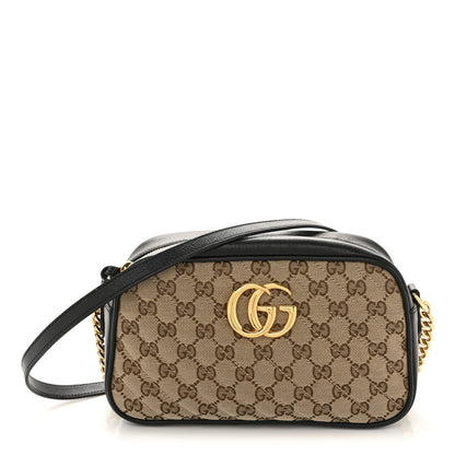 Gucci Monogram Matelasse Diagonal Small GG Marmont Chain Shoulder Bag Beige Black 1 of 11