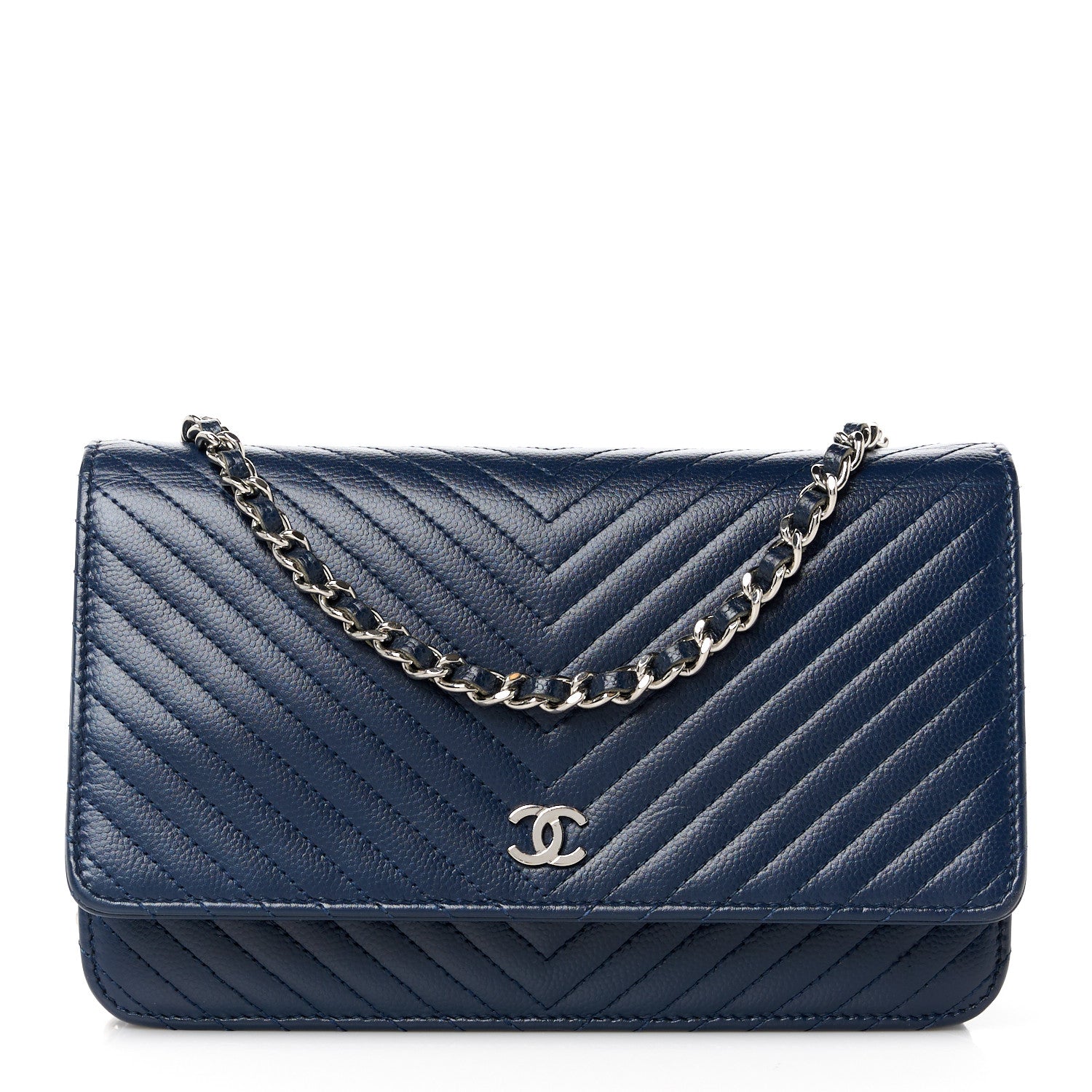 Chanel Caviar Chevron Wallet On Chain WOC Navy 1 of 10
