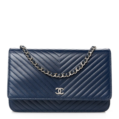 Chanel Caviar Chevron Wallet On Chain WOC Navy 1 of 10