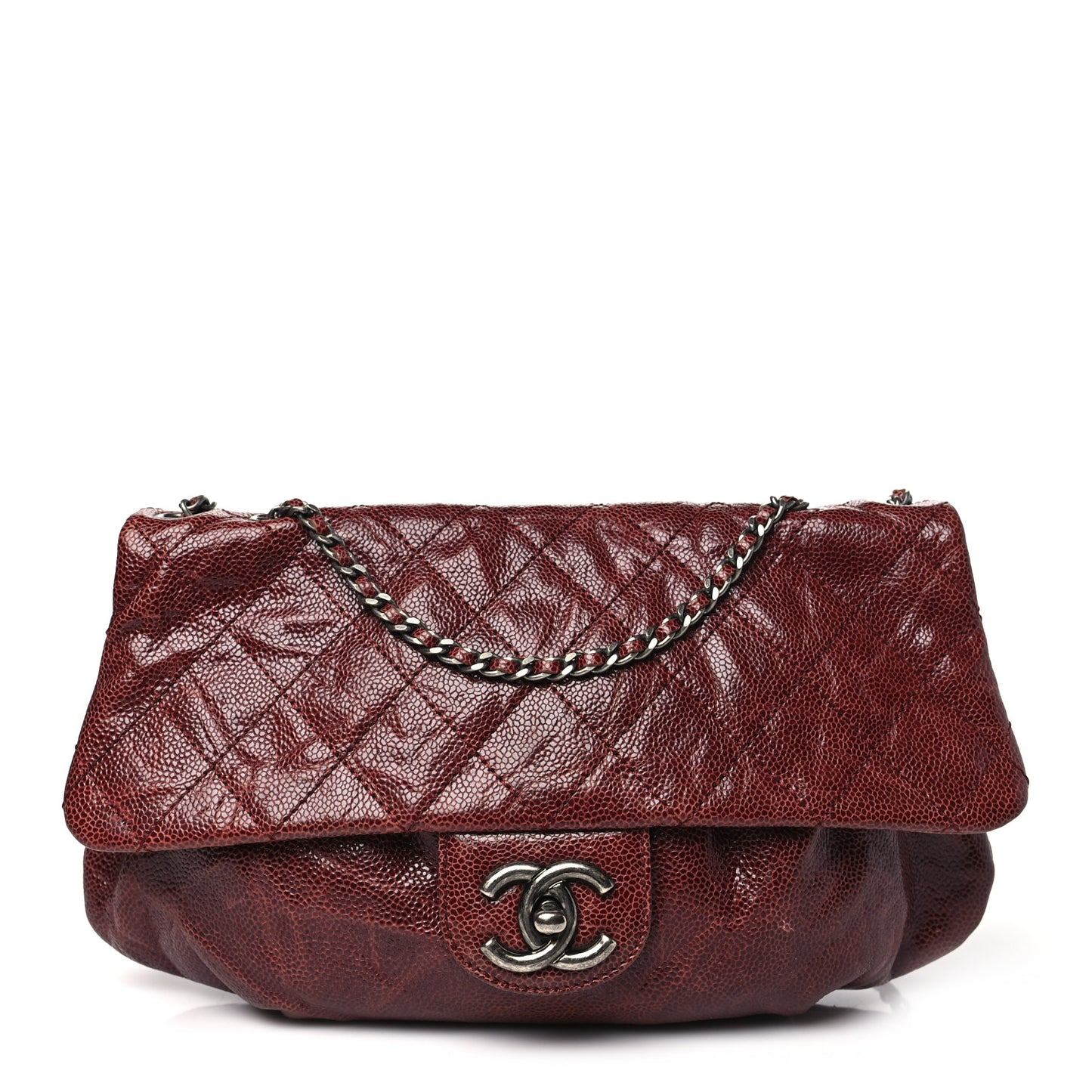 Caviar Quilted Medium Elastic Flap Bordeaux