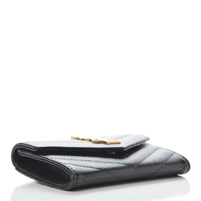 Saint Laurent Grain De Poudre Matelasse Chevron Small Monogram Envelope Wallet Black 4 of 7