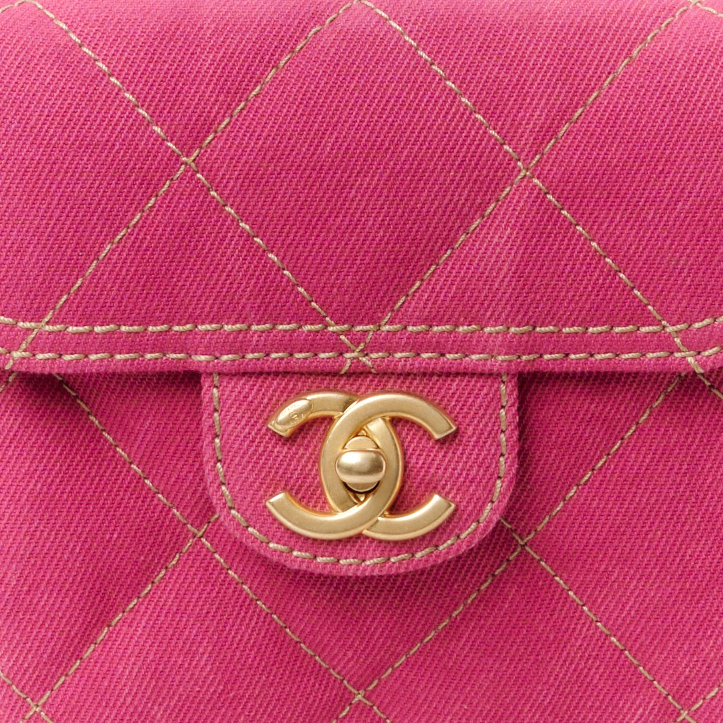 Washed Denim Quilted Bowling Bag Fuchsia