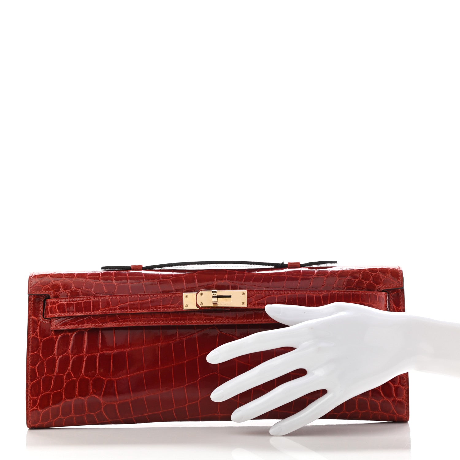 Hermes Shiny Niloticus Crocodile Kelly Cut Pochette Rouge H 2 of 12
