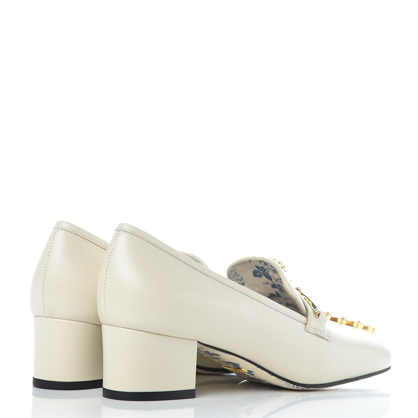 Goatskin Crystal Mid-Heel Loafer Pumps 37 Ivory