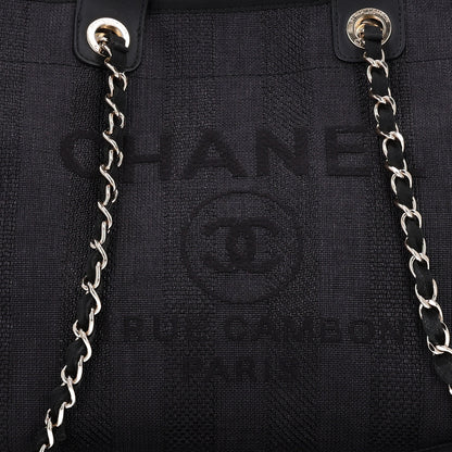 Chanel Mixed Fibers Calfskin Striped Medium Deauville Tote Black 9 of 11