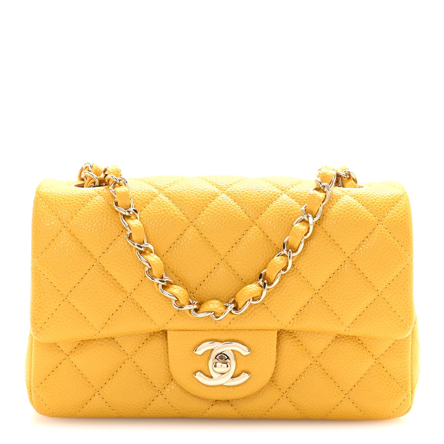 Caviar Quilted Mini Rectangular Flap Yellow