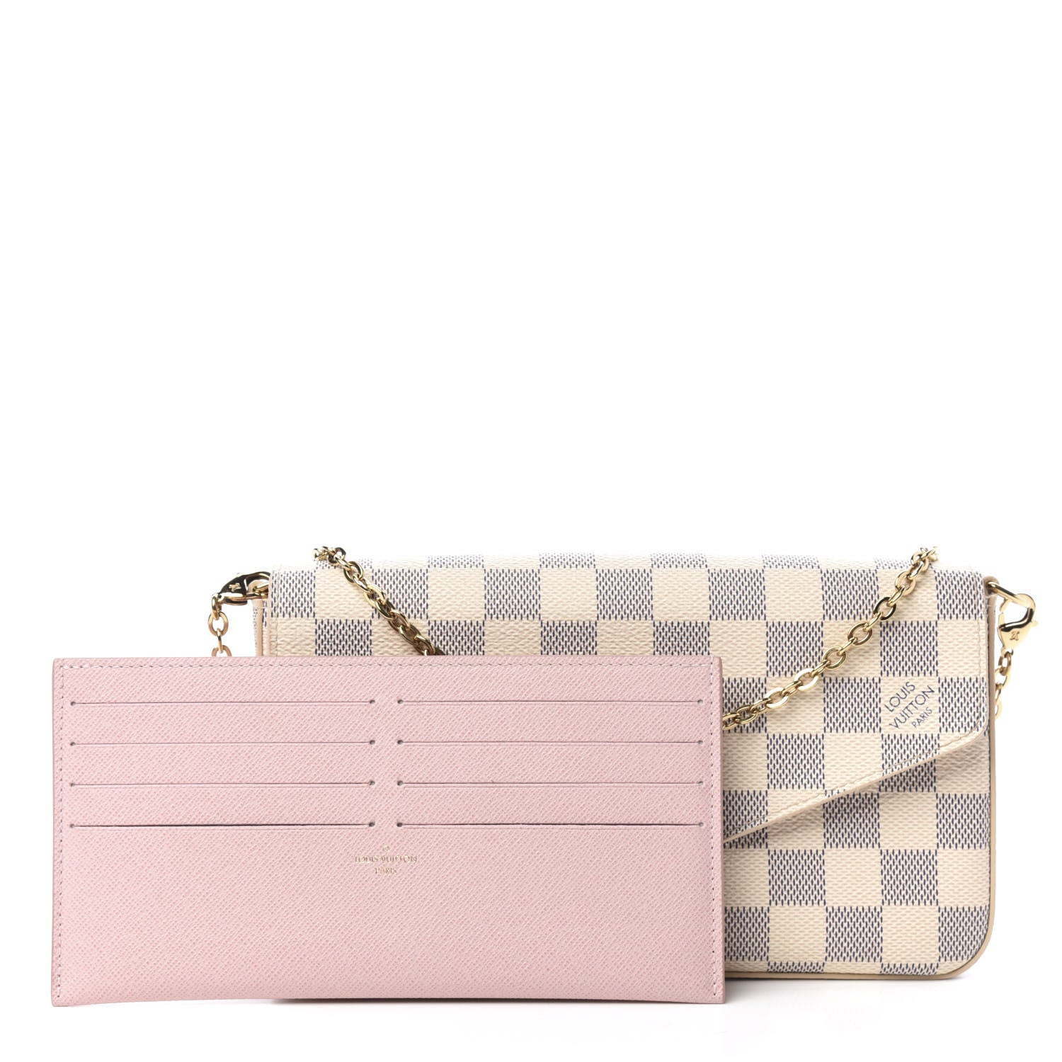 Louis Vuitton Damier Azur Pochette Felicie Chain Wallet Rose Ballerine 10 of 11